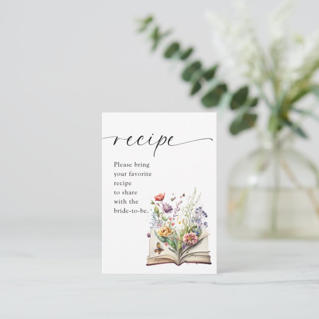 Tarjeta De Recepción New Chapter Floral Book Bridal Shower Recipe (Anverso de pie)