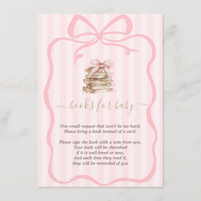 Tarjeta De Recepción New Chapter Pink Bow Stripes Baby Shower (Anverso)