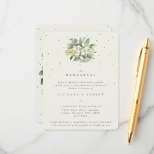 Tarjeta De Recepción Nieve de crema y bayas + Ensayo de boda con eucali