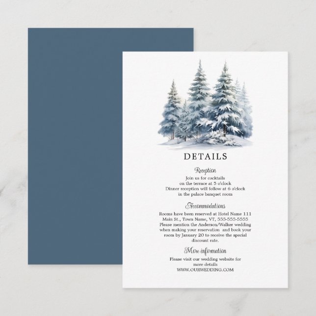 Tarjeta De Recepción Nieve en amor detalles del bosque de pinos de invi (Anverso / Reverso)