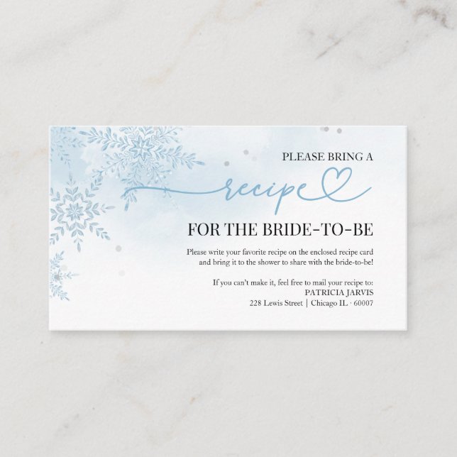Tarjeta De Recepción Nieve en amor Invierno solicitud de receta para du (Anverso)