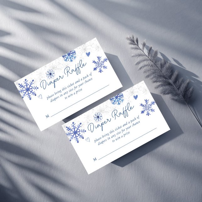Tarjeta De Recepción Nieve en el amor invierno bebé ducha de pañales ri (Snow in love cute blue snowflakes winter baby shower diaper raffle enclosure card raffle tickets)
