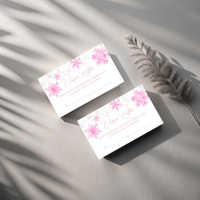 Tarjeta De Recepción Nieve en el amor invierno bebé ducha de pañales ri (Snow in love pink snowflakes winter baby shower diaper raffle enclosure card raffle tickets)