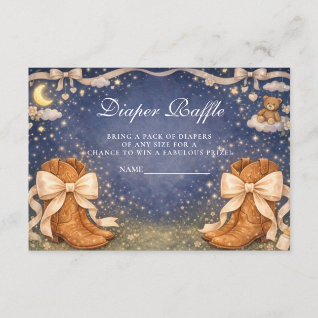 Tarjeta De Recepción Night Sky Boots And Bows Diapper Raffle (Anverso)