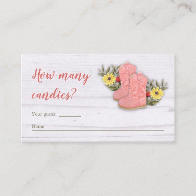 Tarjeta De Recepción Niña de vaca Bootie Baby Shower Raffle Adivina (Anverso)