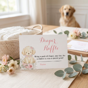 Tarjeta De Recepción Niña Dorada Floral Cachorro, Shower de Niña Bebé