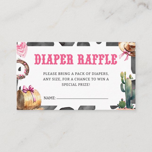 Tarjeta De Recepción Niña rosa occidental Baby Shower Diaper Raffle (Anverso)