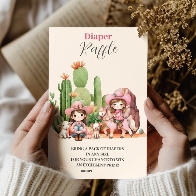 Tarjeta De Recepción Niña Rosa Occidental Baby Shower Diapper Raffle (Subido por el creador)