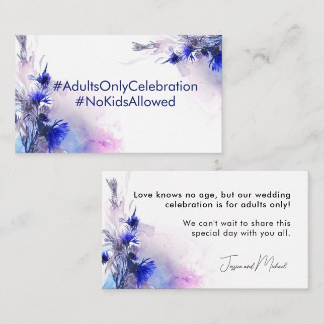Tarjeta De Recepción Ningún niño anuncia boda Cornflower Reverie (Anverso / Reverso)