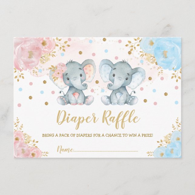 Tarjeta De Recepción Niño Chica de elefante lindo Diaper Raffle (Anverso)