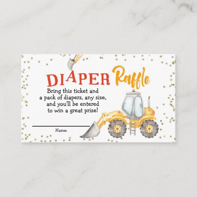 Tarjeta De Recepción Niño Construcción Camión Amarillo Diaper Raffle (Anverso)