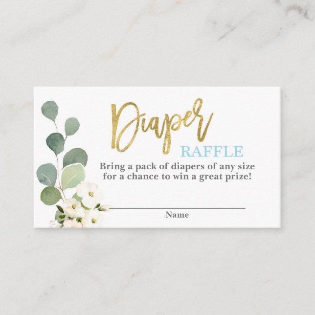 Tarjeta De Recepción Niño ducha niño verde azul floral Diaper Raffle (Anverso)