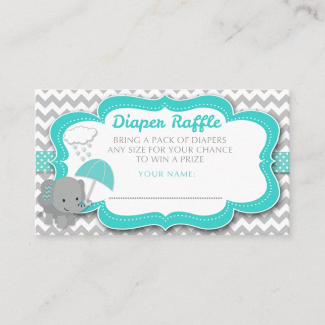 Tarjeta De Recepción Niño elefante Baby Shower Diaper Verde azulado Raf (Anverso)
