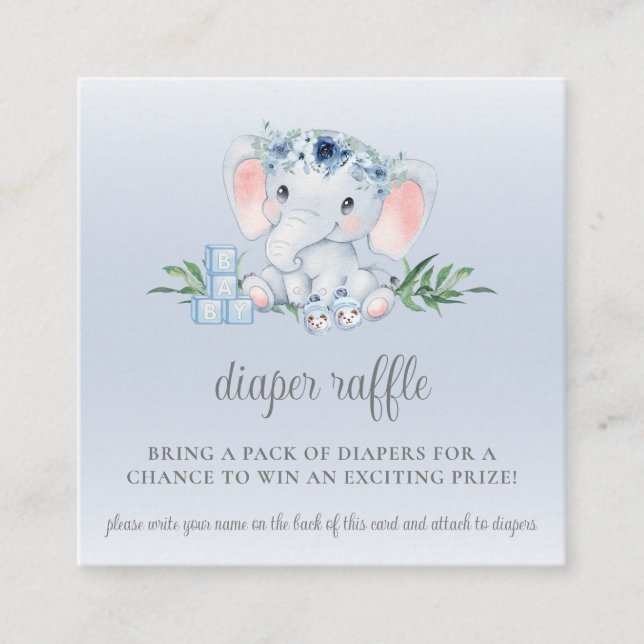 Tarjeta De Recepción Niño elefante lindo Baby Shower Diaper Raffle (Anverso)