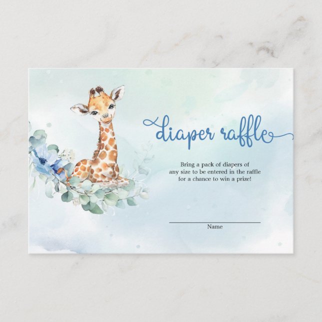 Tarjeta De Recepción Niño lindo jirafa flores azules eucalipto (Anverso)