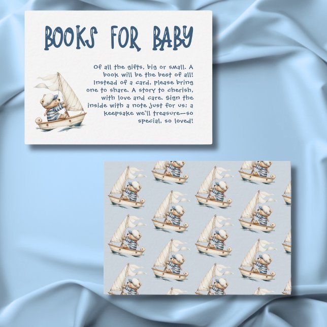 Tarjeta De Recepción Niño Náutico Sailor Teddy Osa Libros Baby Shower (Nautical Boy Sailor Teddy Bears Books Baby Shower Enclosure Card)