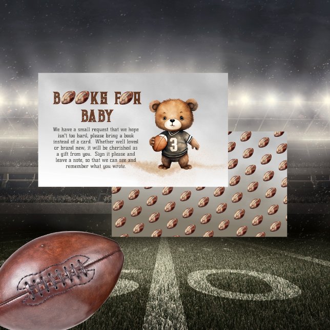 Tarjeta De Recepción Niño Teddy oso libros de fútbol americano para beb (Teddy Bear Boy American Football Baby Shower "Books for Baby" Insert Card - Bearly Wait Collection)