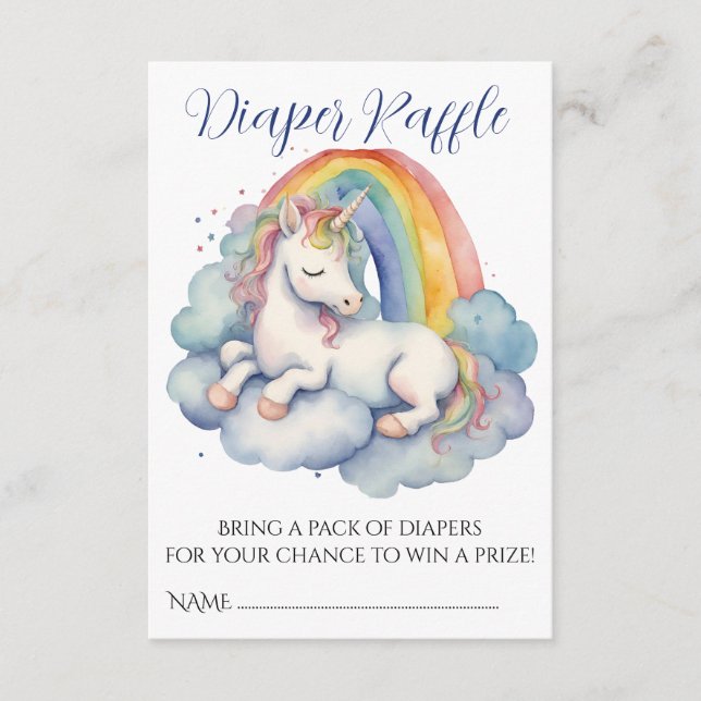 Tarjeta De Recepción Niño Unicornio Baby Shower Diaper Raffle (Anverso)
