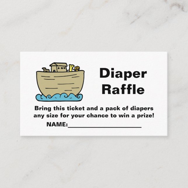 Tarjeta De Recepción Noah's Art Cute Baby Shower Diaper Raffle (Anverso)