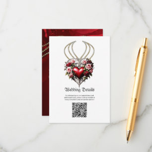 Tarjeta De Recepción Noble corazón gótico con flores.