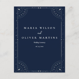 Tarjeta De Recepción Noche estrellada Boda celestial Azul marino Elegan