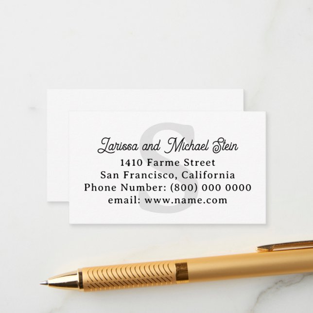 Tarjeta De Recepción Nombre de familia monogramada y dirección blanco (Anverso/Reverso In Situ)