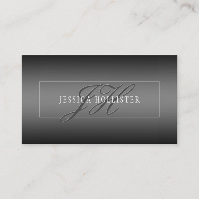 Tarjeta De Recepción Nombre elegante e iniciales monogramadas | Negro y (Anverso)