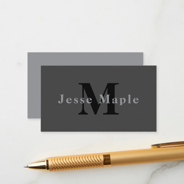 Tarjeta De Recepción Nombre y monograma | Gris oscuro (Anverso/Reverso In Situ)