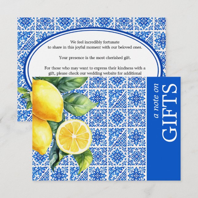 Tarjeta De Recepción 💙🍋Nota de Azul & Limone Romance sobre regalos  (Anverso / Reverso)