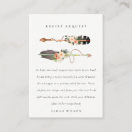 Tarjeta De Recepción Novia de receta de flecha floral de pluma boho