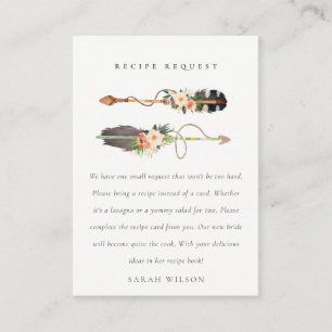 Tarjeta De Recepción Novia de receta de flecha floral de pluma boho