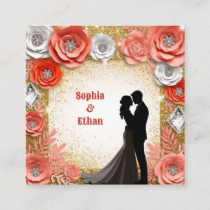 Tarjeta De Recepción 💎 Novia y Novio Bodas de Diamante Floral Rosa 💎