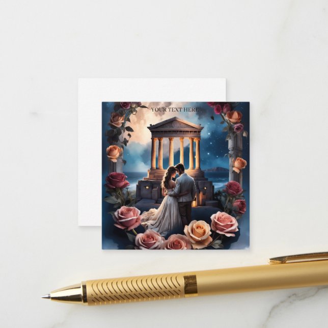 Tarjeta De Recepción Novia y Novio Hermosos de Pie junto al Mar (Anverso/Reverso In Situ)
