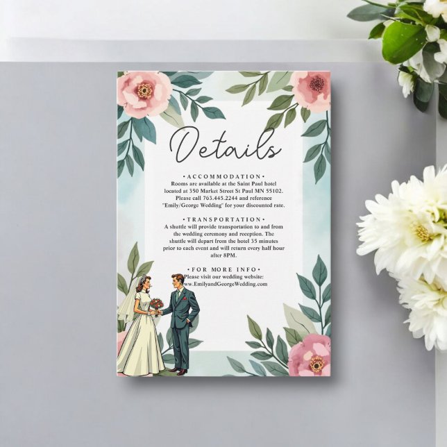 Tarjeta De Recepción Novia y Novio Romántico Acuarela Floral Boda (Subido por el creador)