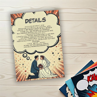 Tarjeta De Recepción Novia y Novio Vintage Retro Pop Art Cómic Boda