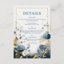 Tarjeta De Recepción Noviadulce Dorada Navy y Boda de Oro