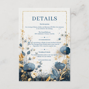 Tarjeta De Recepción Noviadulce Dorada Navy y Boda de Oro