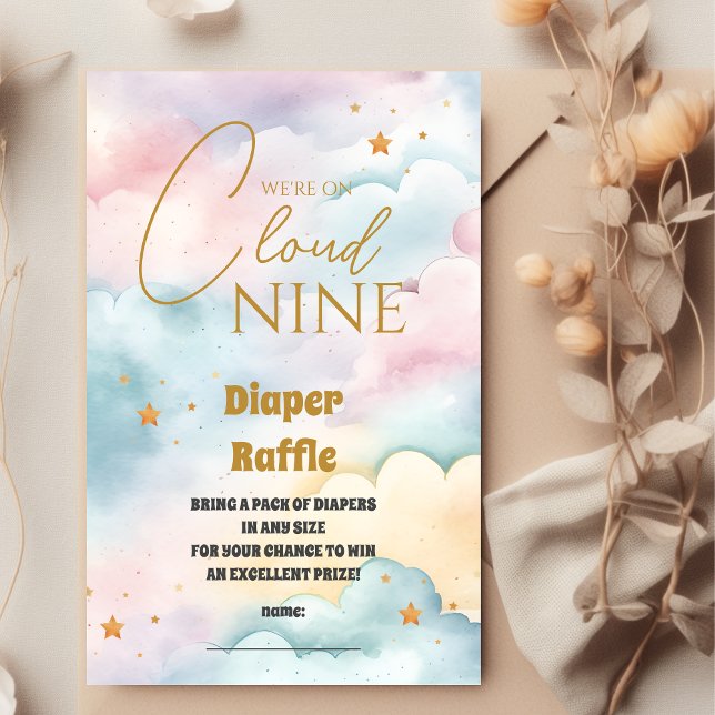 Tarjeta De Recepción Nube 9 Estrellas de Oro Acuarela Diapper Raffle (Subido por el creador)