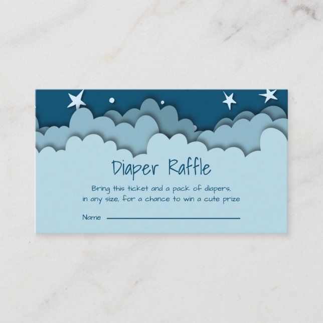 Tarjeta De Recepción Nubes azules y estrellas Baby Shower Diaper Raffle (Anverso)