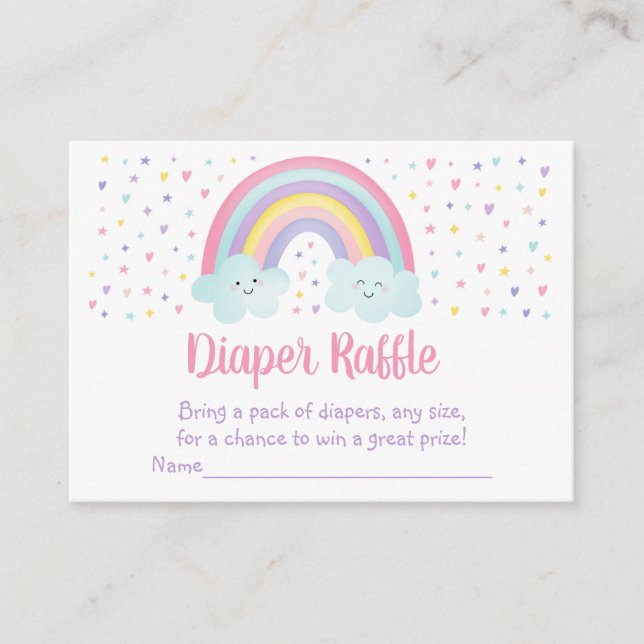 Tarjeta De Recepción Nubes de arcoiris pasteles Baby Shower Diaper Raff (Anverso)
