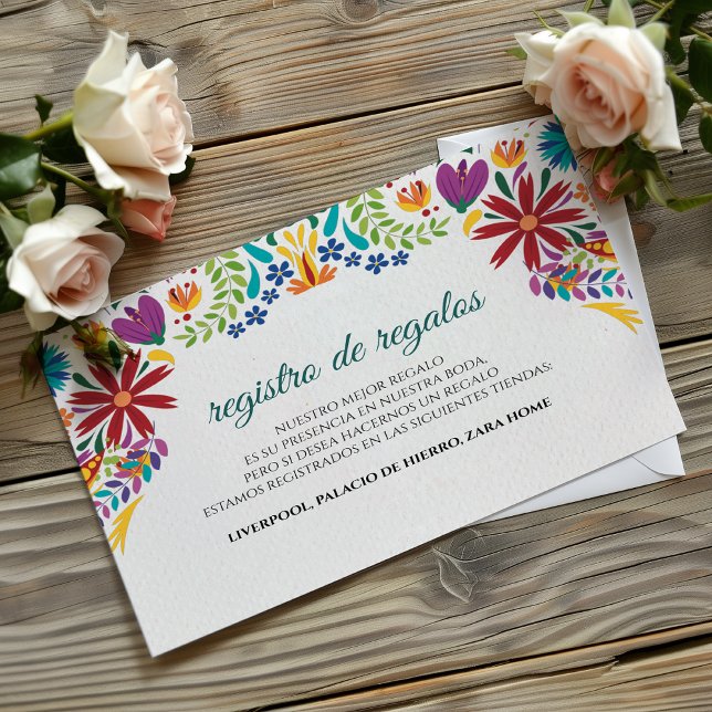 Tarjeta De Recepción Nuestra Boda Flores Botánicas Boda Española (Nuestra Boda Flowers Botanical Spanish Wedding Enclosure Card)