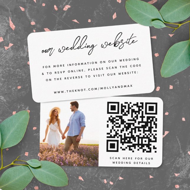 Tarjeta De Recepción Nuestra página web Boda | Código QR Foto simple RS (Direct guests seamlessly to your wedding website using this QR code photo invite enclosure card)