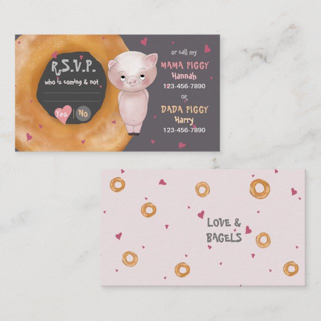 Tarjeta De Recepción "NUESTRA PEQUEÑA GALA" | RSVP de "Amor y Bagels" (Anverso / Reverso)