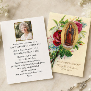 Tarjeta De Recepción Nuestra Señora de Guadalupe Funeral Memorial Catól