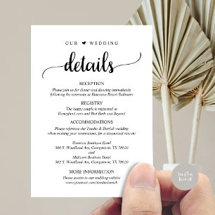 Tarjeta De Recepción Nuestros detalles Bodas, escritura negra rusa