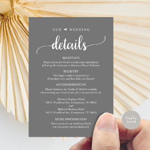 Tarjeta De Recepción Nuestros detalles Bodas, gris oscuro y ruso