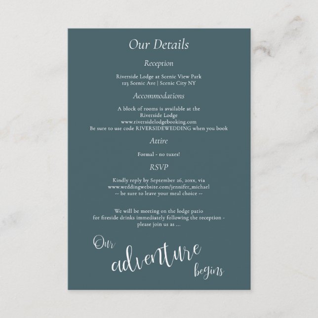 Tarjeta De Recepción Nuestros detalles de aventura comienza lago en las (Anverso)