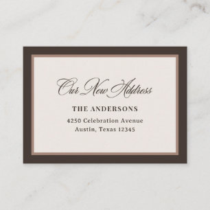 Tarjeta De Recepción Nueva dirección Insert Chic Marrón Neutral Caligra