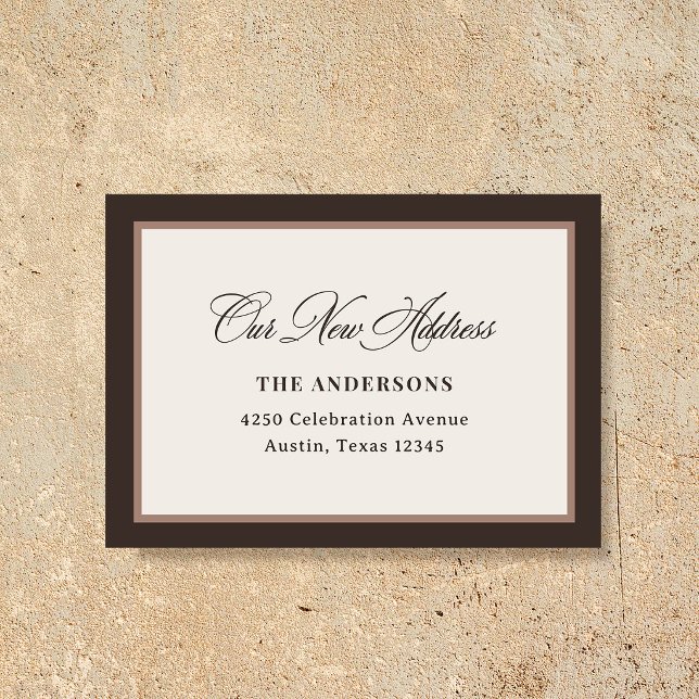 Tarjeta De Recepción Nueva dirección Insert Chic Marrón Neutral Caligra (Subido por el creador)