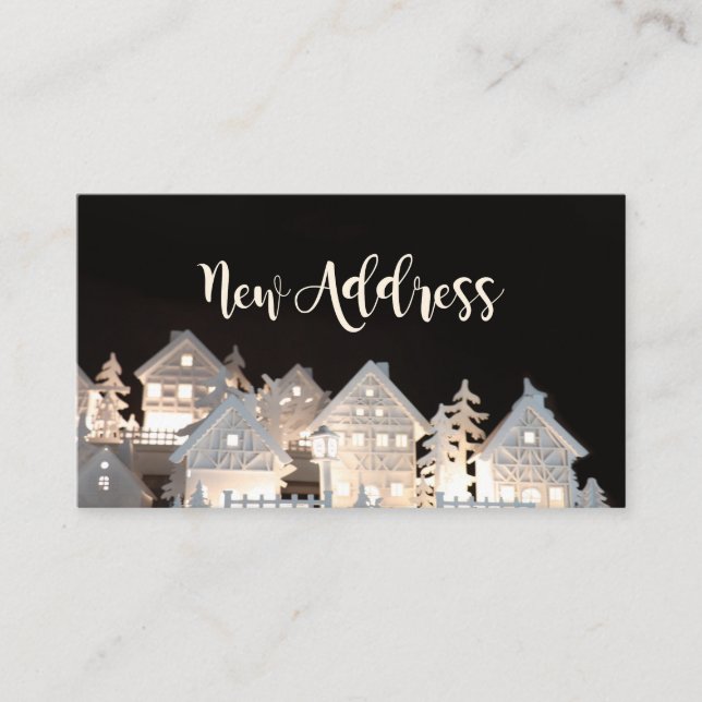 Tarjeta De Recepción Nueva dirección Luminosas Casas de Navidades (Anverso)